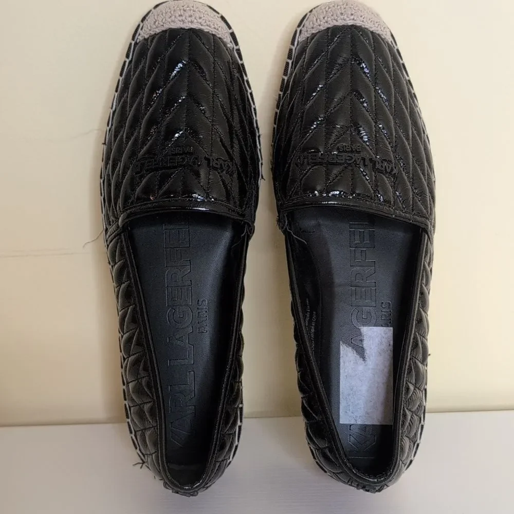 Karl Lagerfeld Paris Size 11 Desta Logo Black Puffy Quilted Platform Espadrilles